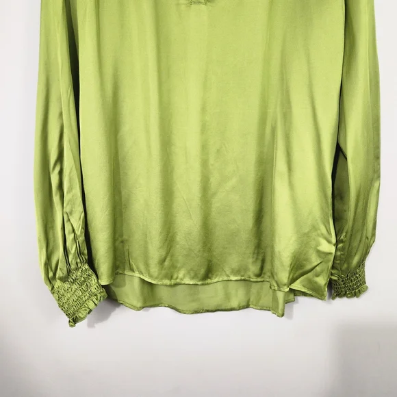 Esqualo Lime Green Satin V-Neck Blouse - Size 12 - Picture 6 of 9